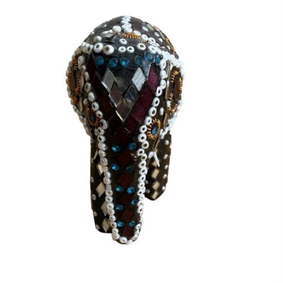 Handmade Indian Mirror Glass & Bead Embellished Elephant Figurine NWOT - Picture 5 of 5